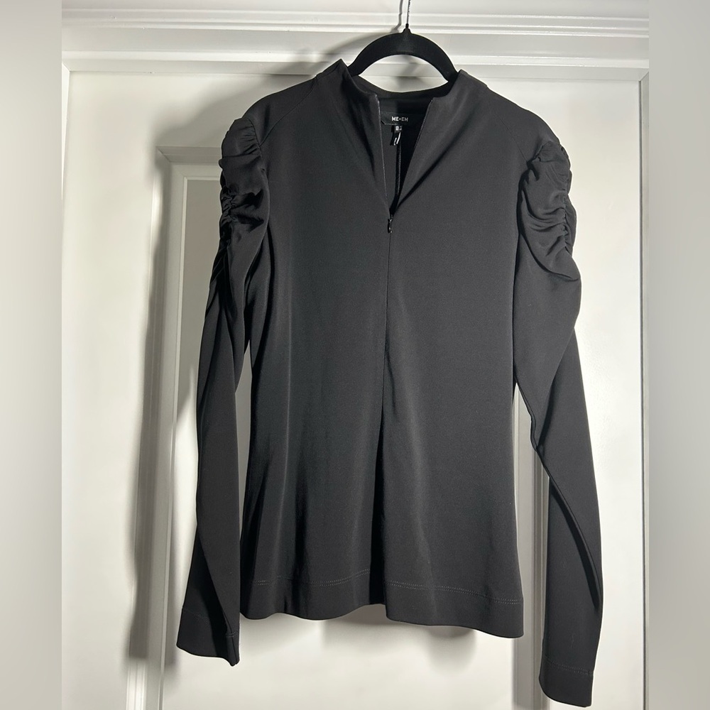 ME+EM Black Puffed Long Sleeve Top with Quarter Zip‎
